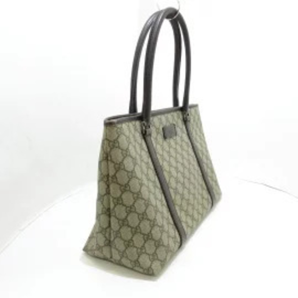 Gucci GG Plus Supreme Tote Bag Beige Dark Brown Polyvinyl Chloride